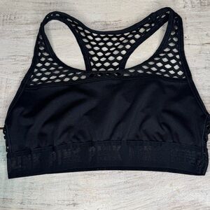 PINK Victoria's Secret Black Sports Bra Fishnet Racerback Activewear Top